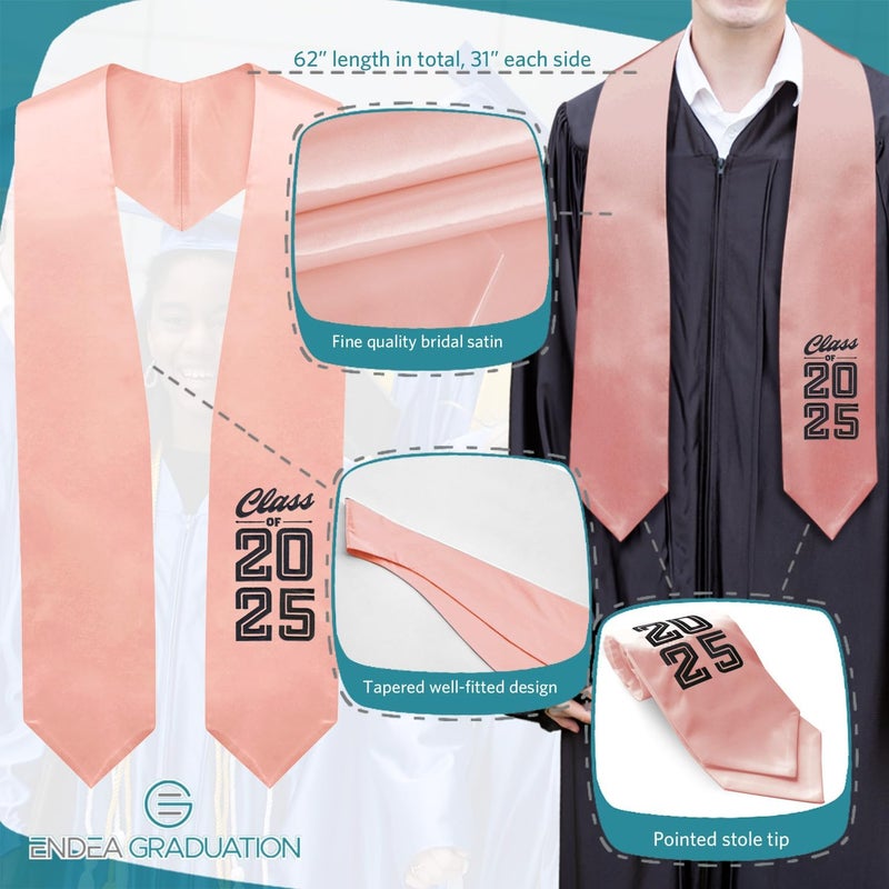 Endea Graduation Stole Class of 2025 With Classic Tips - Unisex Adult - 62" Long - Graduation Sash - Image 2